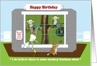 Funny monkey business birthday card, Fat Cat and Duncan card