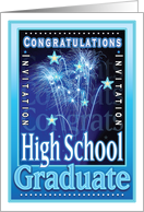 High School Graduation Congratulations Festive Fireworks Stars Invites card