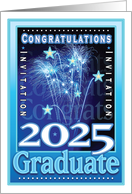 2025 Graduation Congratulations Party Fireworks Stars Invites card