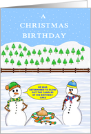 A Christmas Birthday. A Snowman has melted from blowing out candles. card