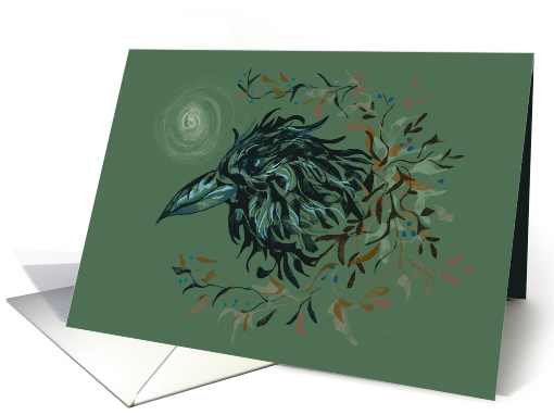 Samhain Raven with Moon Autumn leaves and Branches card (1492998)