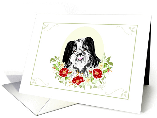Havanese dog with red flowers card (235086)