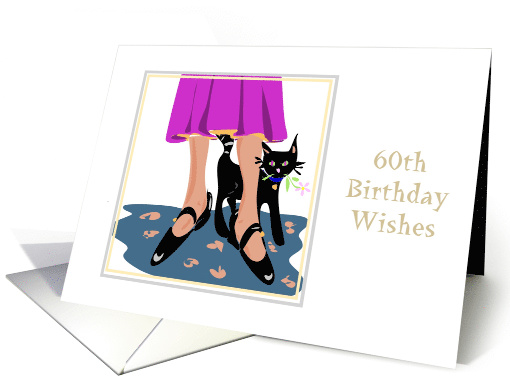 Sixtieth Birthday Wishes Black Cat with Pink Daisy card (621878)