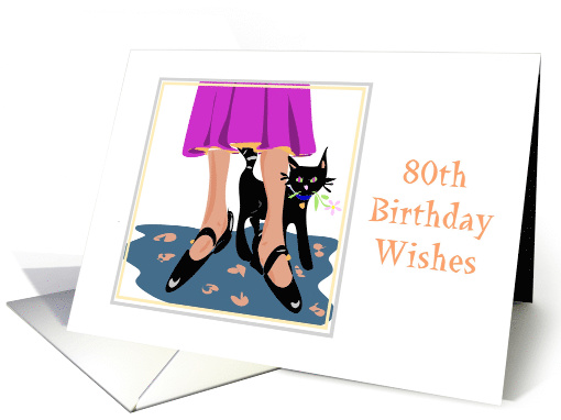Eightieth Birthday Wishes Black Cat with Pink Daisy card (621879)