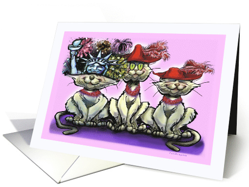 Fireworks and Cats with Red Hats card (1480262)