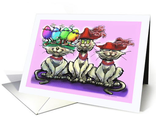 Colorful Eggs and Cats with Red Hats card (1480264)