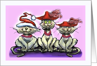 Santa hat and Cats with Red Hats card