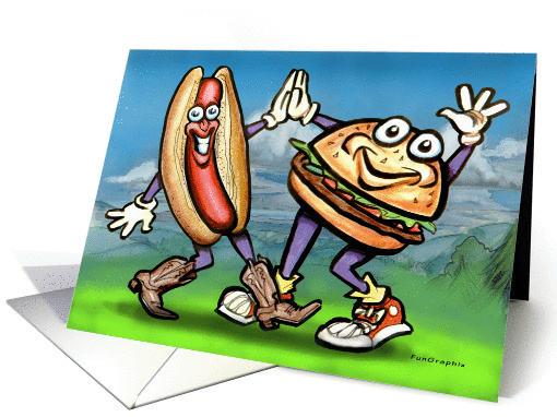 Comany Picnic Dancing Hot Dog and Hamburger card (653247)