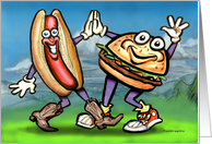 Comany Picnic Dancing Hot Dog and Hamburger card
