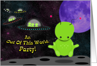 An out of this world kids party alien themed invitation card