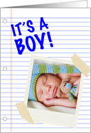 it’s a boy! : notebook paper photo card