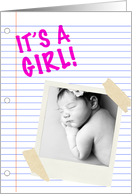 it’s a girl! : notebook paper photo card