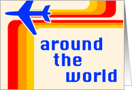 around the world party retro stripes invitation card