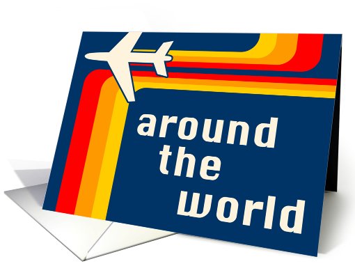 around the world party retro stripes invitation card (704900)