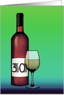 30th birthday : halftone wine bottle and glass card