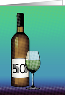 50th birthday : halftone wine bottle and glass card