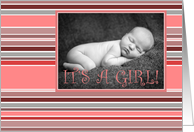 it’s a girl! striped photo card announcement card