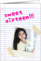 sweet sixteen birthday invitation : notebook paper (photo card) card