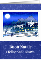 Italian Christmas Buon Natale with Snowy Village in Blue card