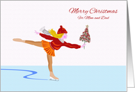 Merry Christmas for Mom and Dad with Ice Skater and Christmas Tree card