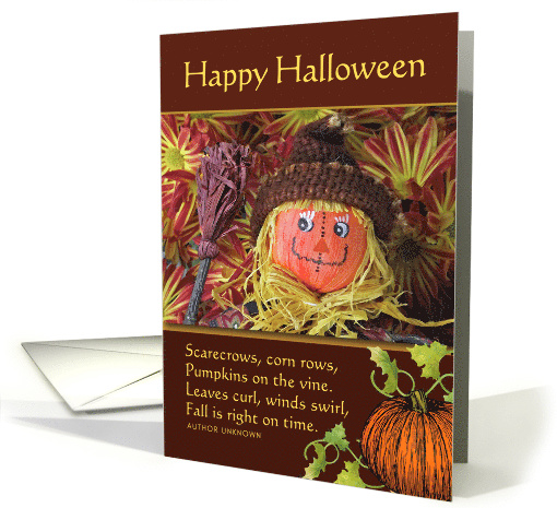 Halloween Greetings with Cute Scarecrow and Fall Poem card (1014795)