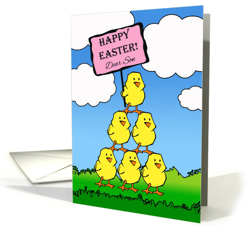 Easter for Son with Cheering Chicks in Triangle Formation card
