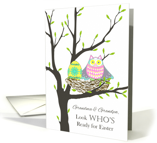 Easter for Grandma & Grandpa, Easter Owl in Nest With Egg card