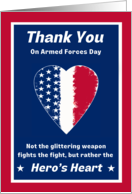 Armed Forces Day with Patriotic Hero’s Heart and Ancient Proverb card