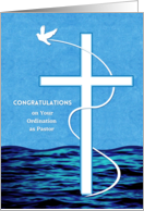 Pastor Ordination Congratulations with White Dove and Cross card