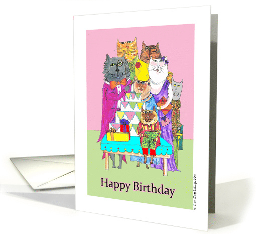 Birthday From Cats Characters with Cake and Presents card (1081298)