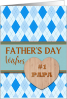 For Papa Fathers Day with Argyle Pattern and Faux Wood Heart card