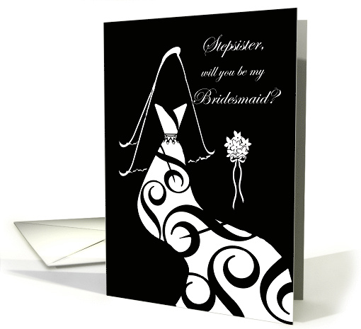 Stepsister Bridesmaid Invitation, Contemporary Gown with Veil card