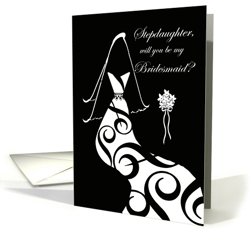 Stepdaughter Bridesmaid Invitation with Contemporary Gown card