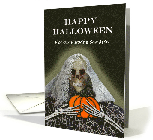 Custom Front Halloween With Skeleton Ghoul and Pumpkin card (1128850)