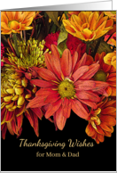 For Mom and Dad Thanksgiving Wishes with Autumn Flowers card