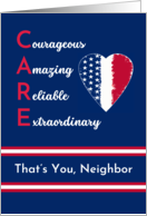 For Neighbor Nurses Day CARE Acronym with Patriotic Heart card