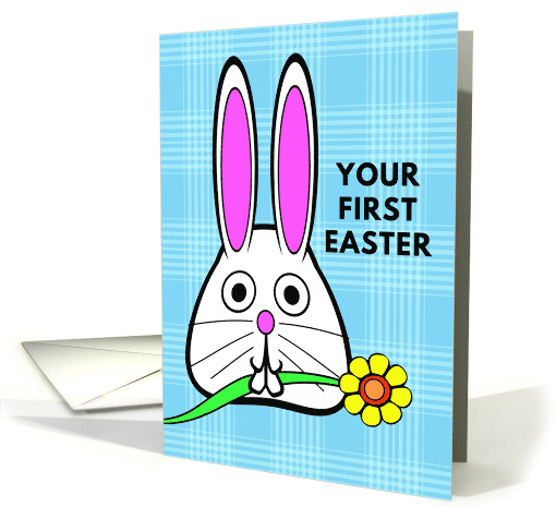 For Baby First Easter with Cute Bunny with Flower in Its Mouth card