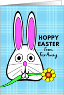 From Far Away Easter with Cute Bunny Holding a Flower in Its Mouth card