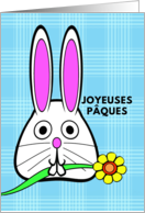French Easter Joyeuses Paques with Bunny Holding a Flower in Mouth card