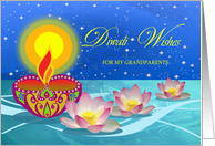 Diwali for Grandparents with Oil Lamp and Flowers on the Water card