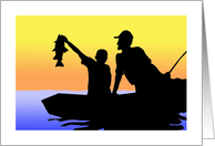 Father’s Day Fishing Silhouette, Boy Showing Off His Big Catch card