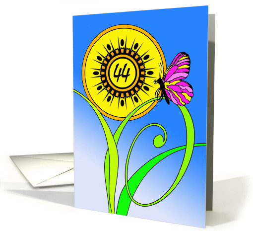 44th Birthday, Contemporary Abstract Flower and Butterfly Design card