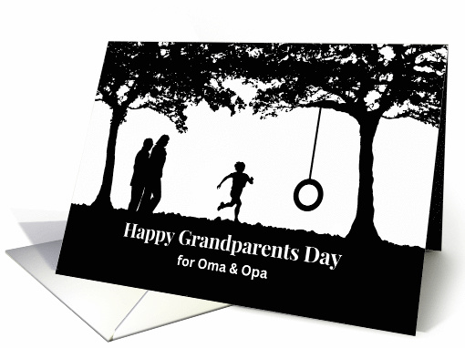For Oma and Opa Grandparents Day with Child Running to Swing card