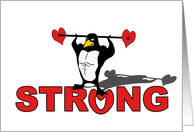 For Wife Anniversary My Love is Strong with Muscle Penguin card