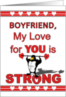 For Boyfriend Valentine’s Day Muscle Penguin Lifting Heart Weights card