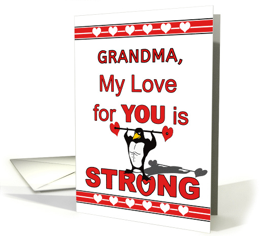For Grandma Valentine's Day with Penguin Lifting Heart Weights card