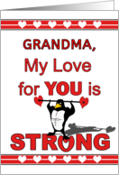 For Grandma Valentine’s Day with Penguin Lifting Heart Weights card