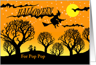 For Pop Pop Halloween Custom Text with Cats in Woods and Witch card