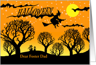 For Foster Dad Halloween Custom Text with Cats and Witch in Sky card