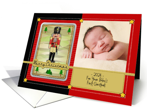 First Christmas for Baby Custom Photo and Text with Nutcracker card